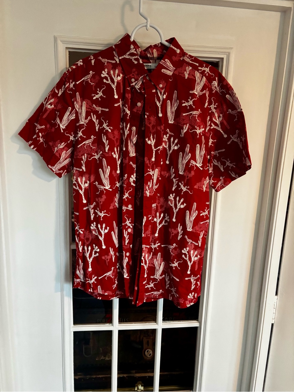 Sonoma Red Short-Sleeve Button-Down with White Cactus Print